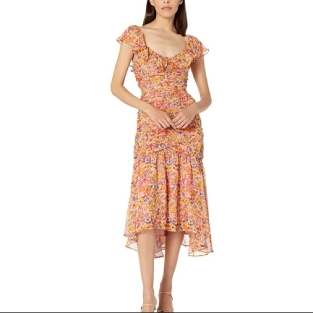 Astr Floral Midi Dress - Pink and Orange